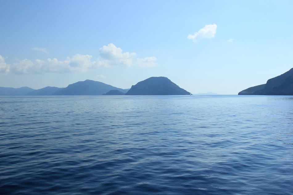 Sea water mountains blue