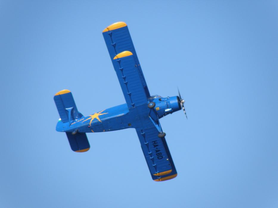 Blue airplane for a show in the sky