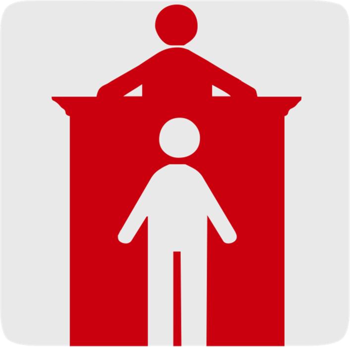 A red sign with people