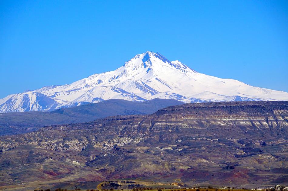 snowy mountain and rocks