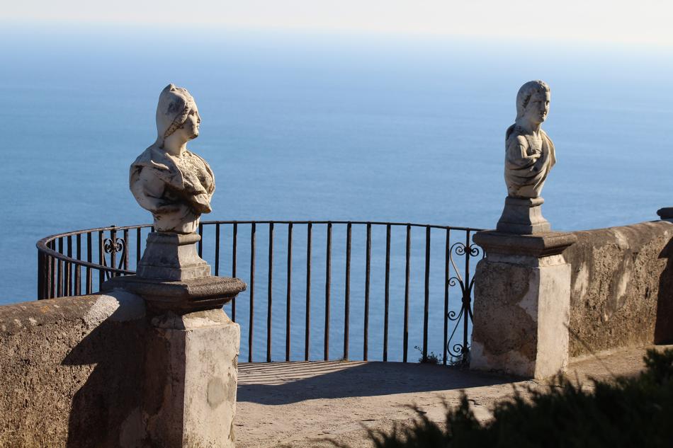 sculptures on the balcony by the sea