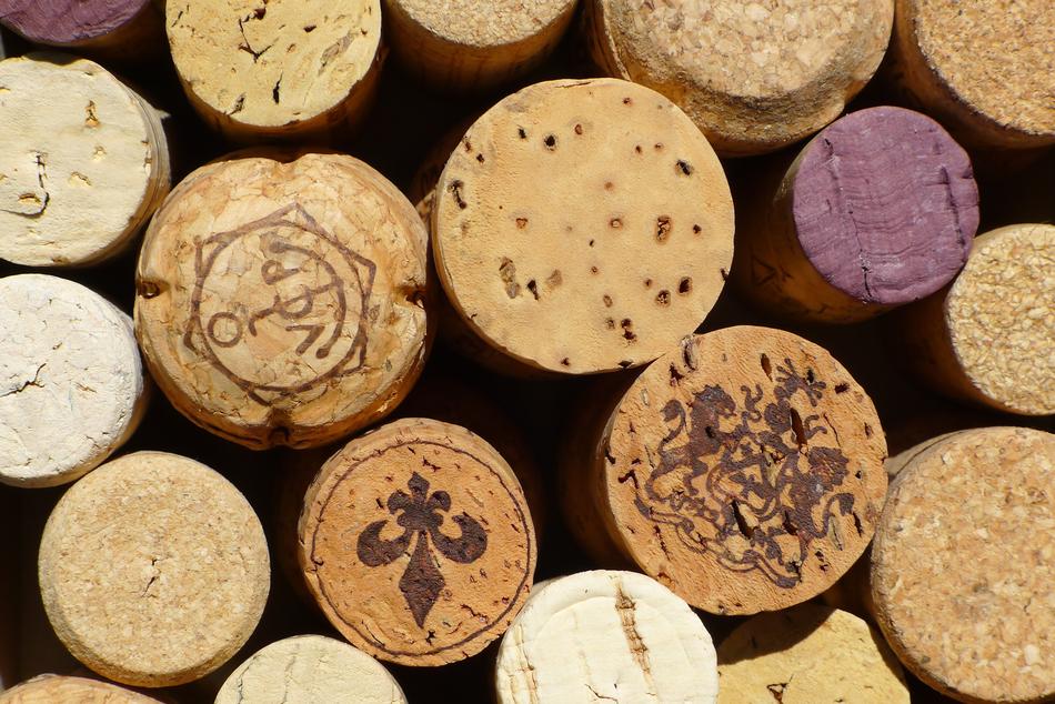Beautiful and colorful wine corks with the patterns and images