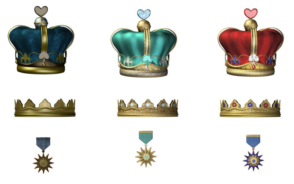 crowns with colored medals