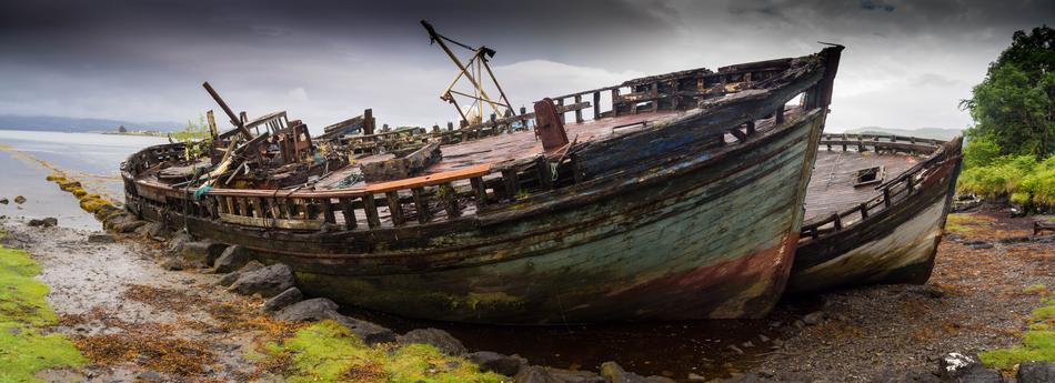 An old ship in the water