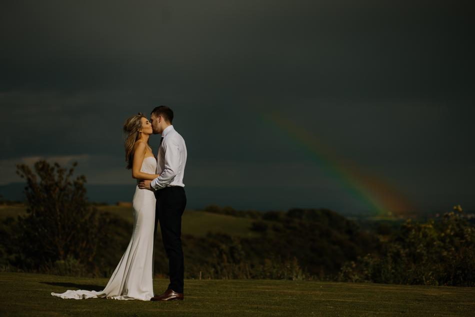 Cute couple at a meadow wedding