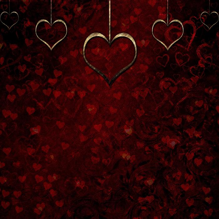 red hearts, maroon background