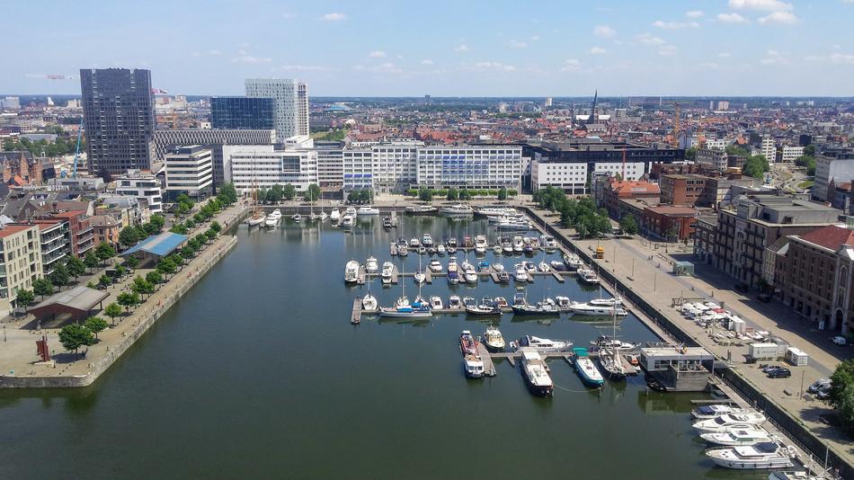 the sea surface with boats in the city