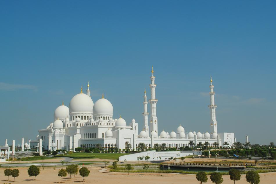 The mosque is beautiful against the sky