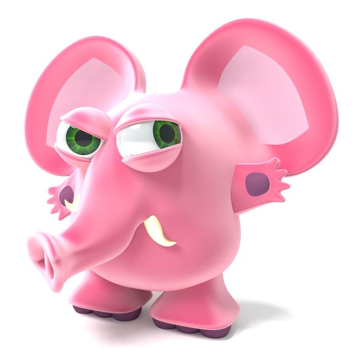 cartoon pink elephant on white background