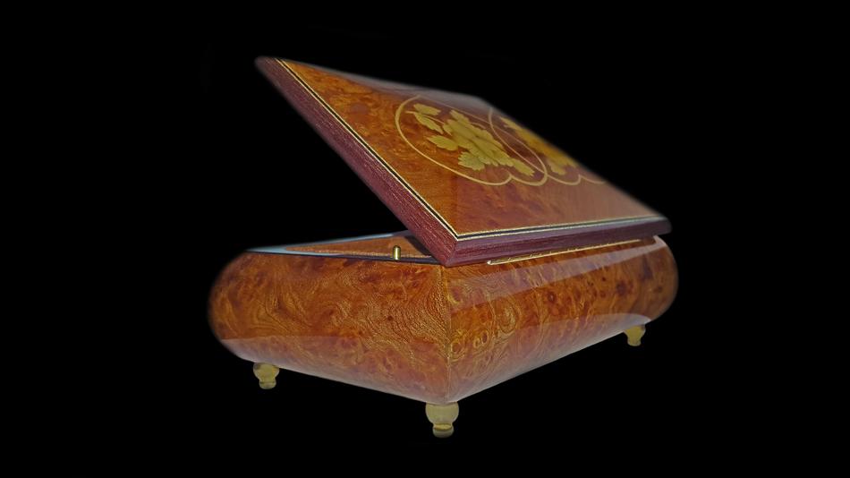 wooden box on a black background