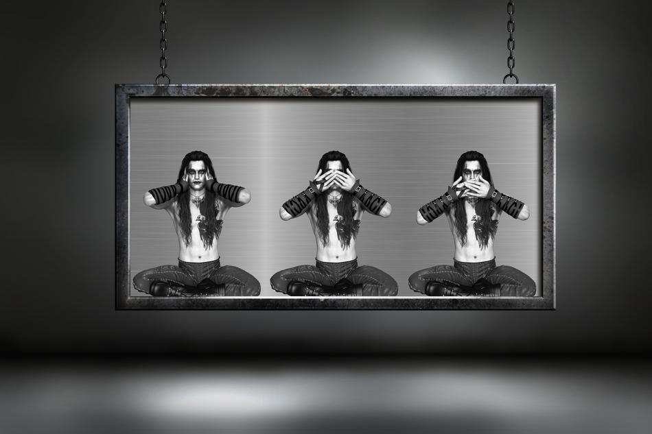 monochrome picture depicting men I canât hear anything, I canât see anything, I wonât say anything