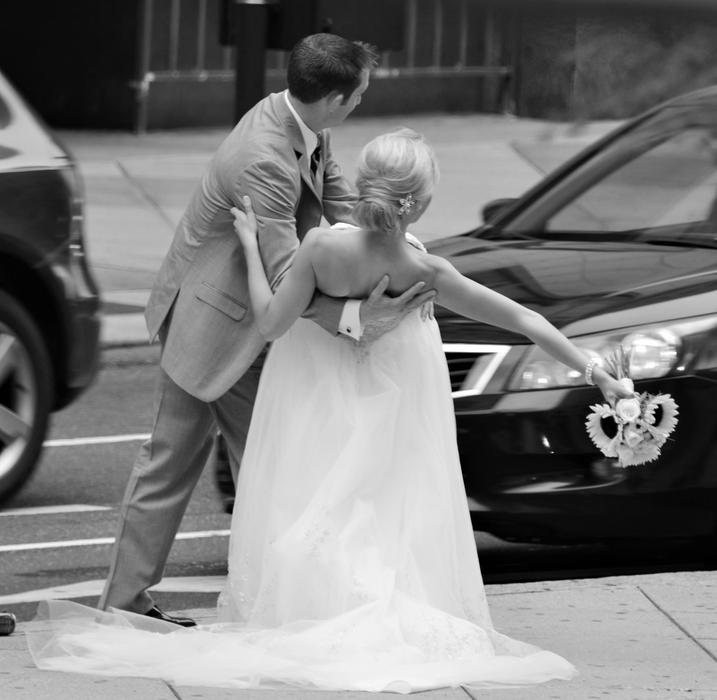 A girl in a white wedding dress