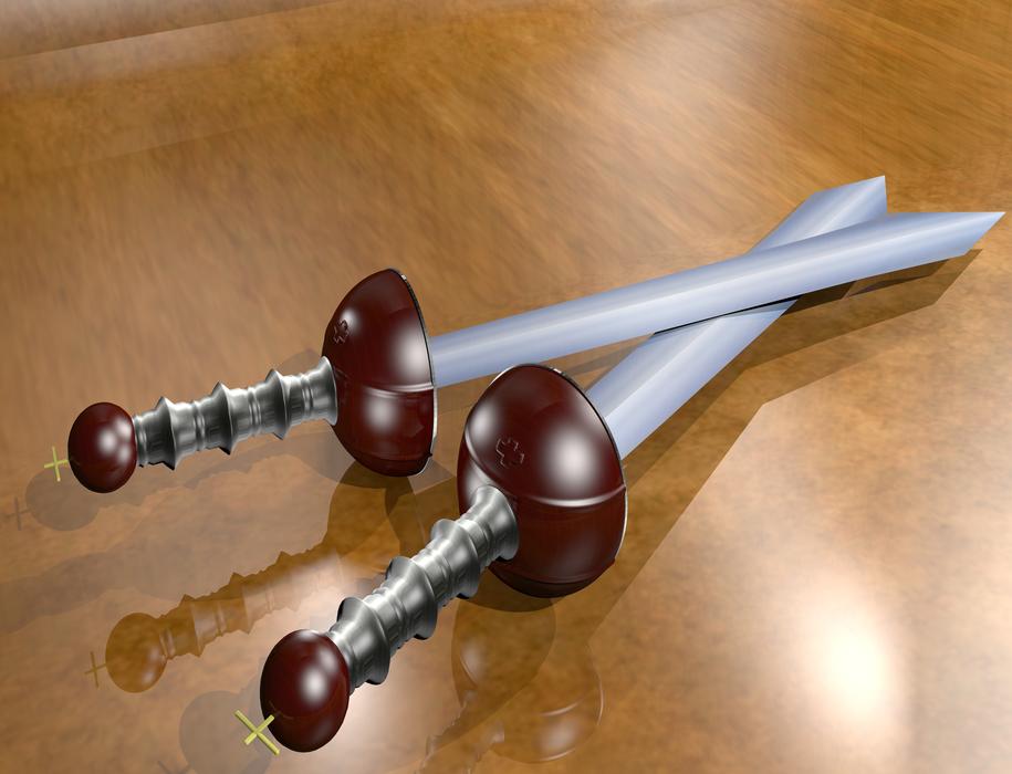 a saber with a wooden handle on the table