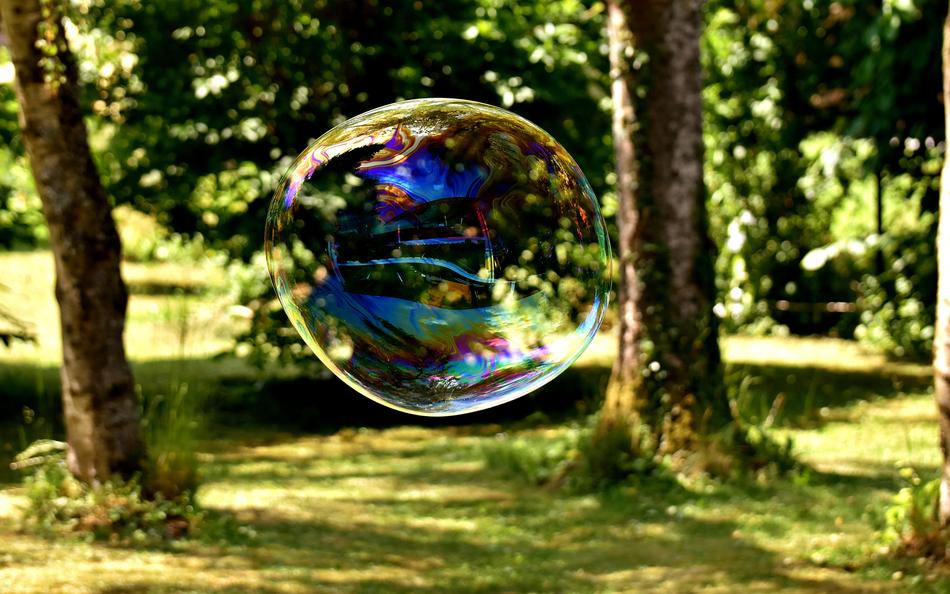 A soap bubble in the air