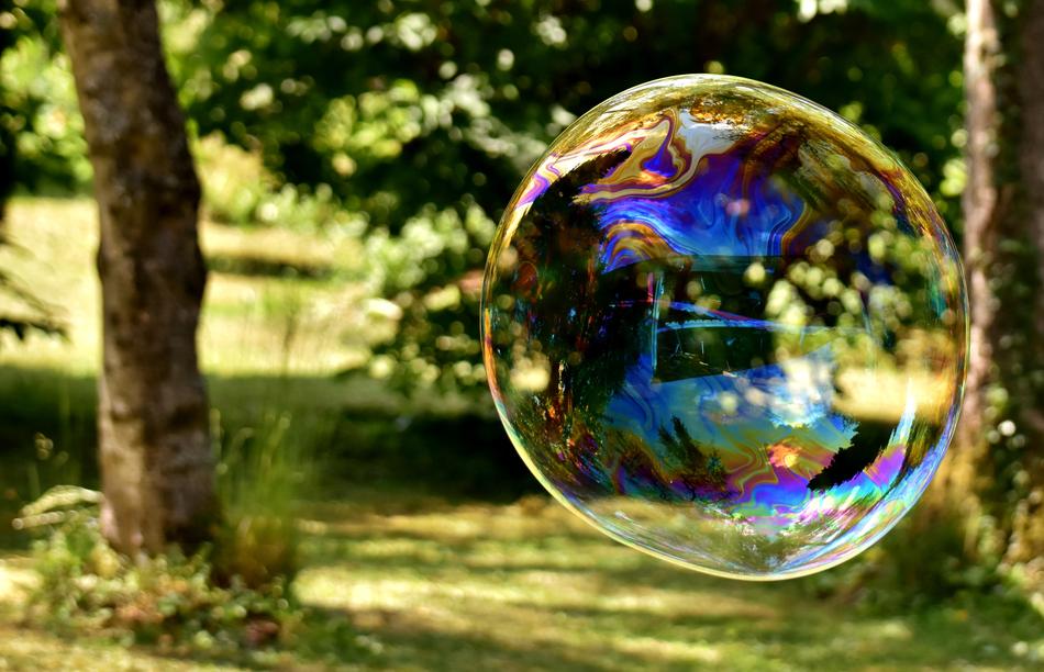 The bubble is large and colored
