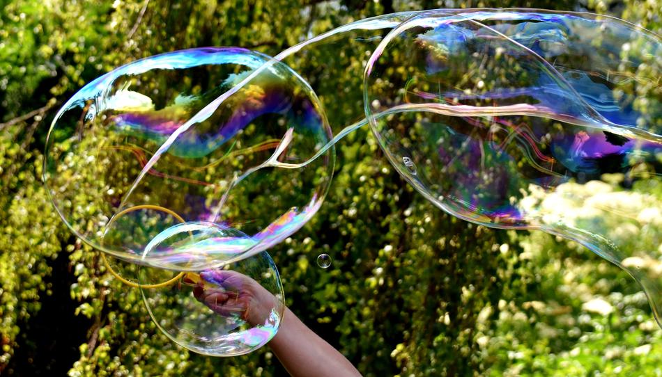 colored big bubble on a background of trees