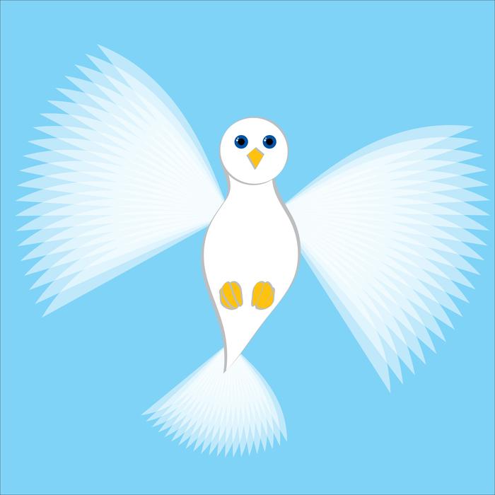 Beautiful and cute, flying white dove, in the beautiful blue sky, clipart