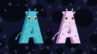 cartoon giraffes boy girl sign drawing