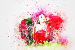 girl wreath flowers art drawing