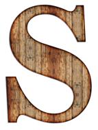 S, initial alphabet letter with wooden texture