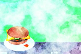 digital watercolor painting, hamburger