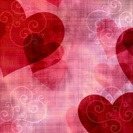 Beautiful, red, pink and purple background with the hearts and ornaments, clipart