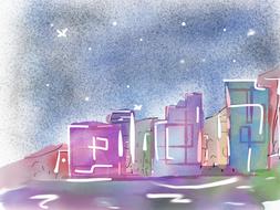 night view dream city drawing