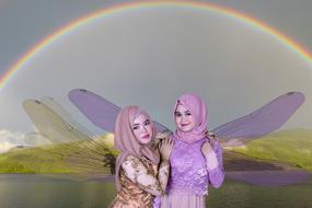 Fantasy collage, two muslim child Girls with Dragonfly wings