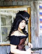 Pretty Girl in Western Steam Punk styled dress