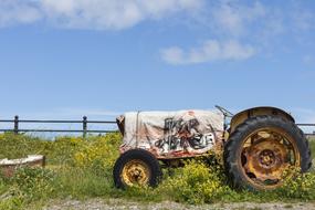 old tractor by the field