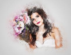 girl flowers pensive art