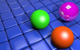 colorful balls on blue surface, digital art