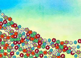 Beautiful and colorful, bright flowers at colorful and gradient, watercolor background, digital art