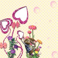 Beautiful and colorful plants, with the flowers, bunny and hearts, at background with the patterns, clipart