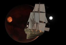 sailing vessel ship red mars white moon