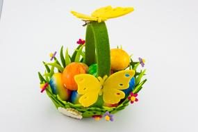 a fruit basket with dumplings and eggs