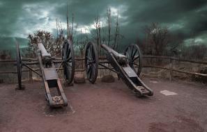 old time cannons at cloudy evening, germany, Eisenach, Wartburg Castle