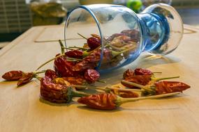 dried chili peppers on the table
