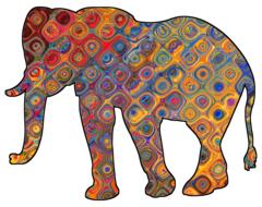 an elephant in a colorful pattern