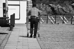 Man Shopping Trolley black and white