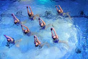 Girls dancing in the beautiful blue pool