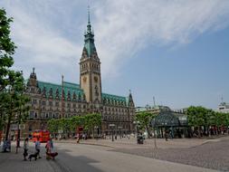 Beautiful Town Hall with green roof in Hamburg, Germany