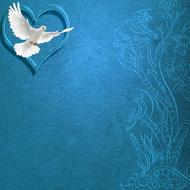 white dove at heart shape, blue background