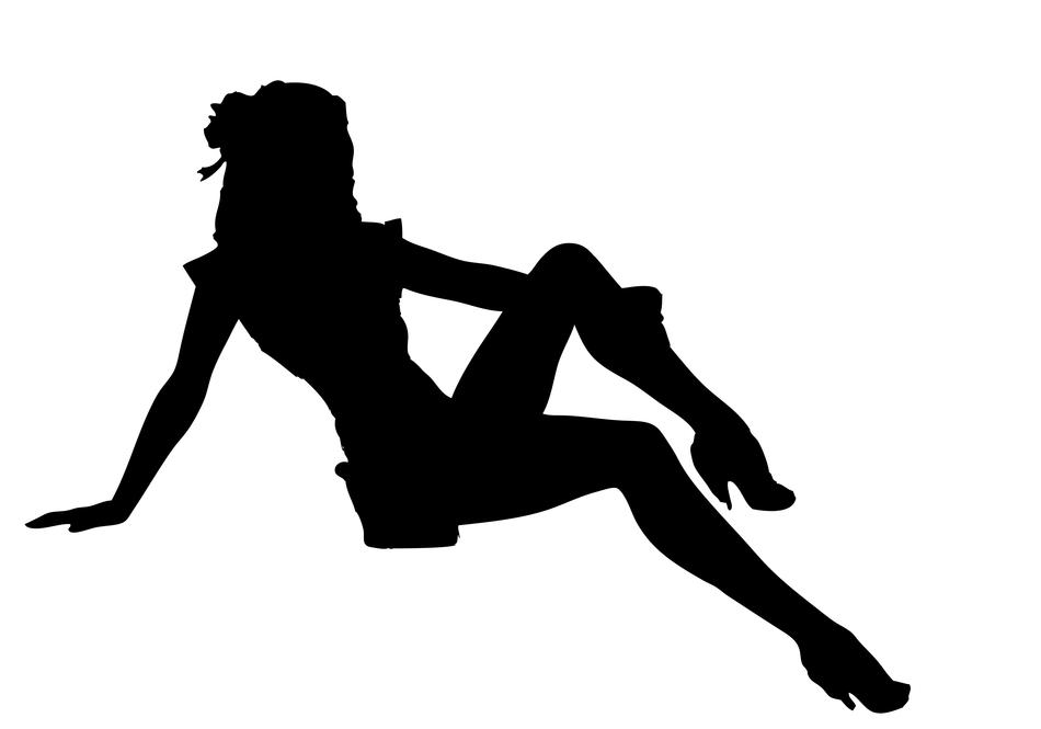 Silhouette of the glamour sitting girl at white background