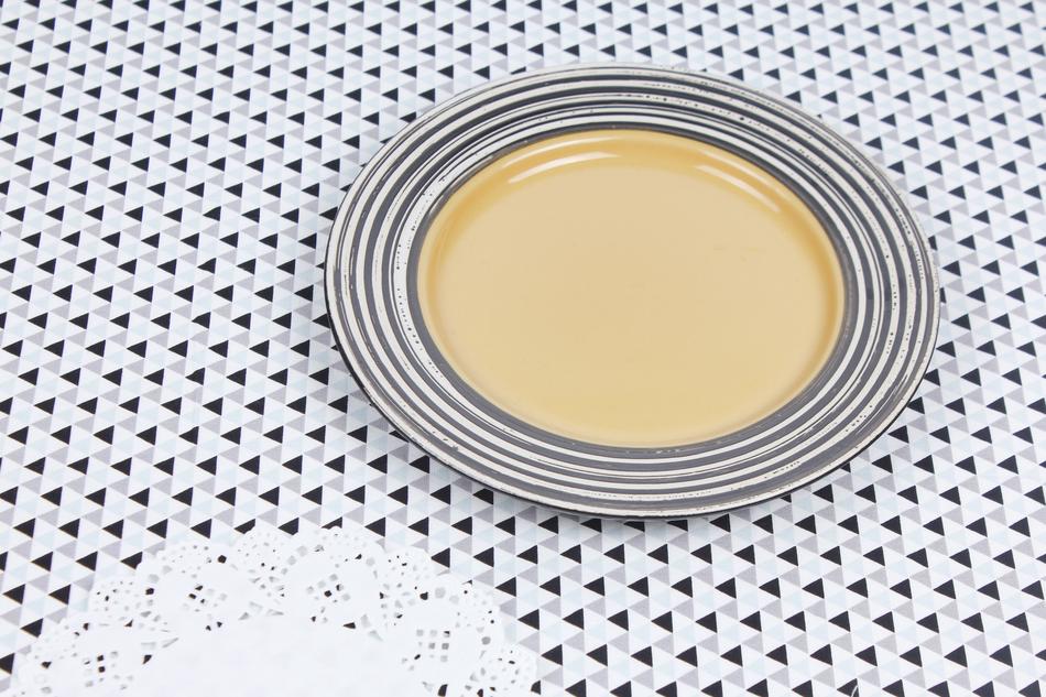 Round Platter on grey white tablecloth