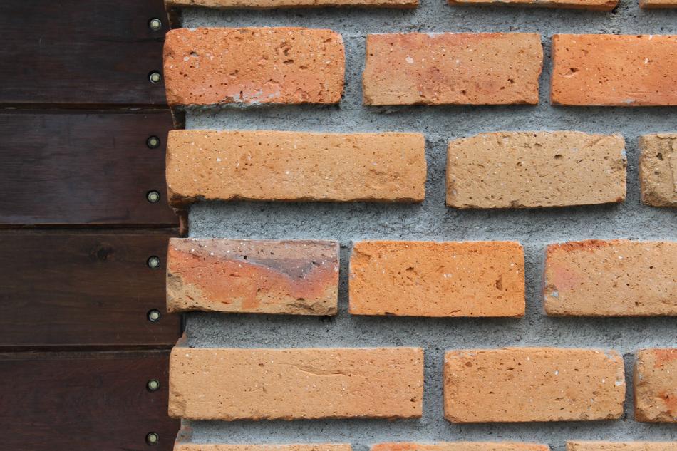 Wood and red brick, background