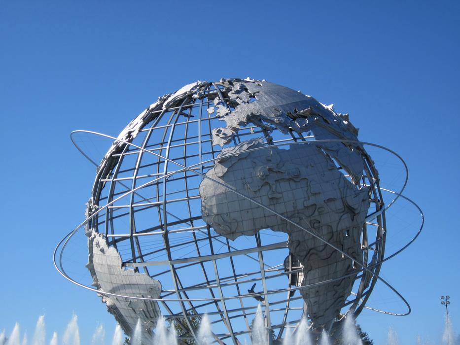 white globe with sky landscape