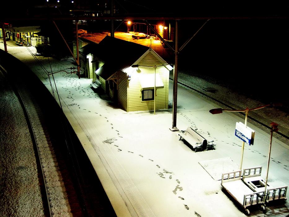 footprints in the snow from above
