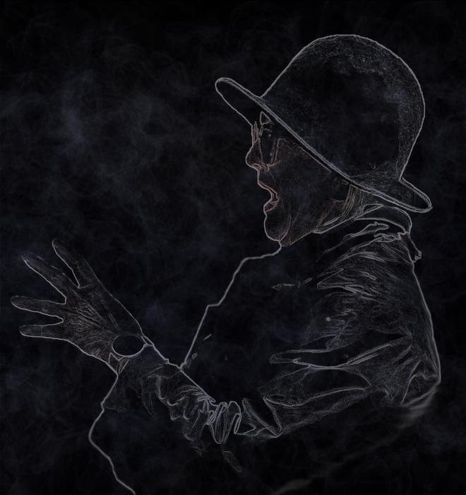 old woman on a black background