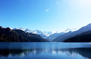 icy water with mountains